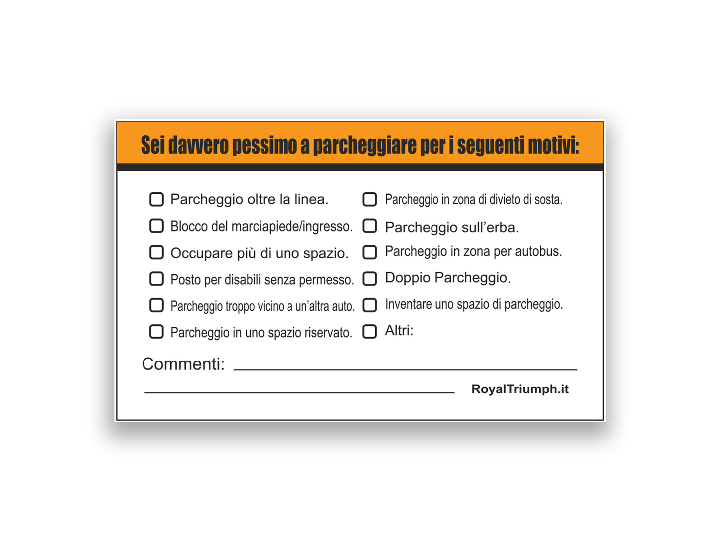 Biglietti INCAPACE a parcheggiare