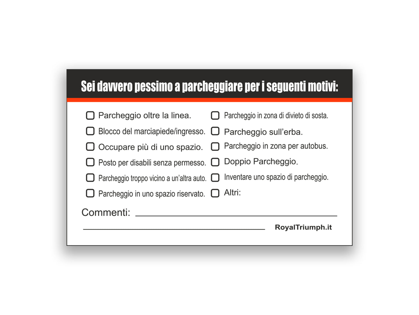 Un rompicapo che dice la verità! Biglietto “Sei un disastro a parcheggiare”