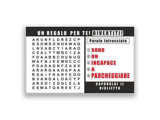 Un rompicapo che dice la verità! Biglietto “Sei un disastro a parcheggiare”